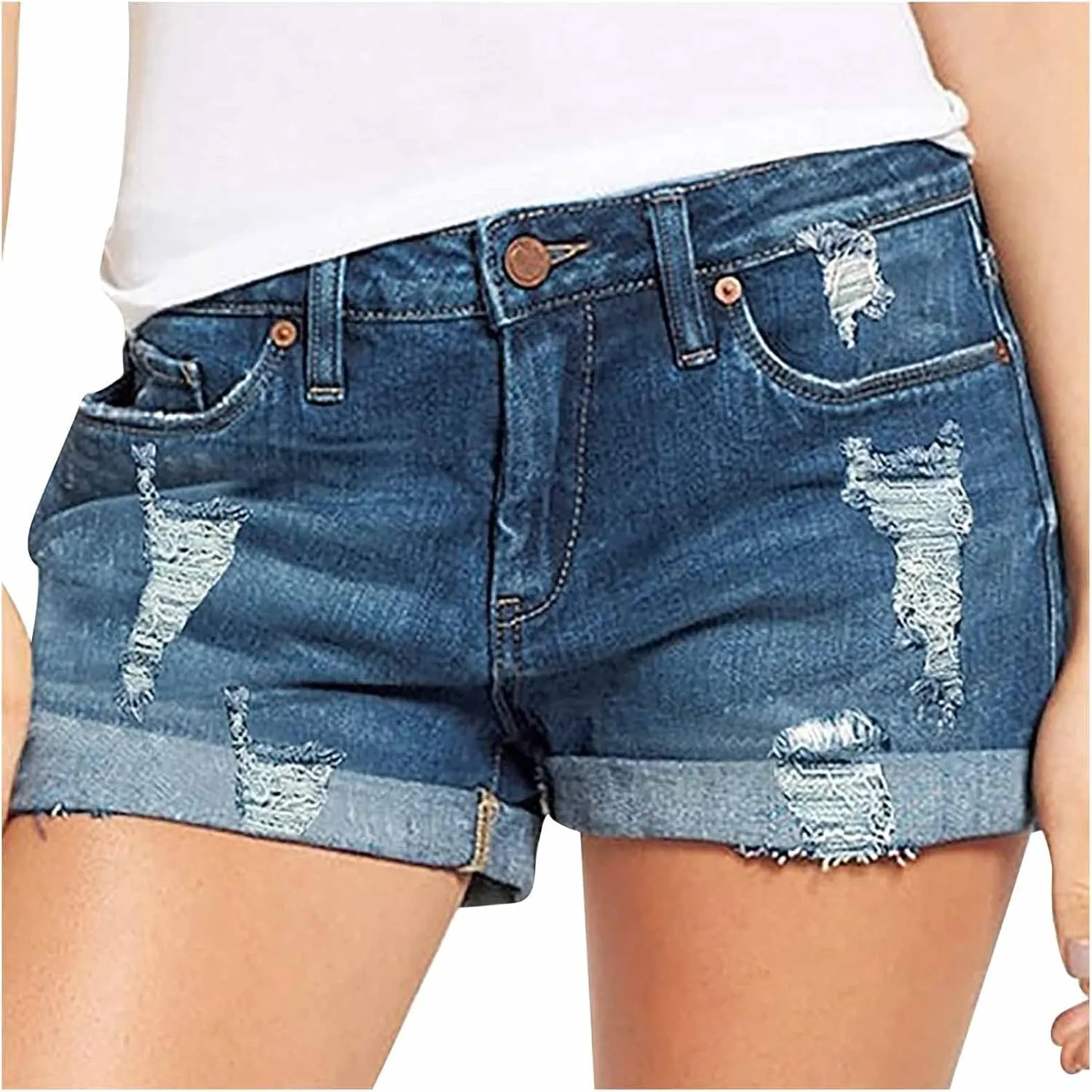 HGps8w Womens Teen Girls Chic Jean Shorts Distressed Ripped Denim Shorts High Waisted Casual Summer Streetwear Shorts