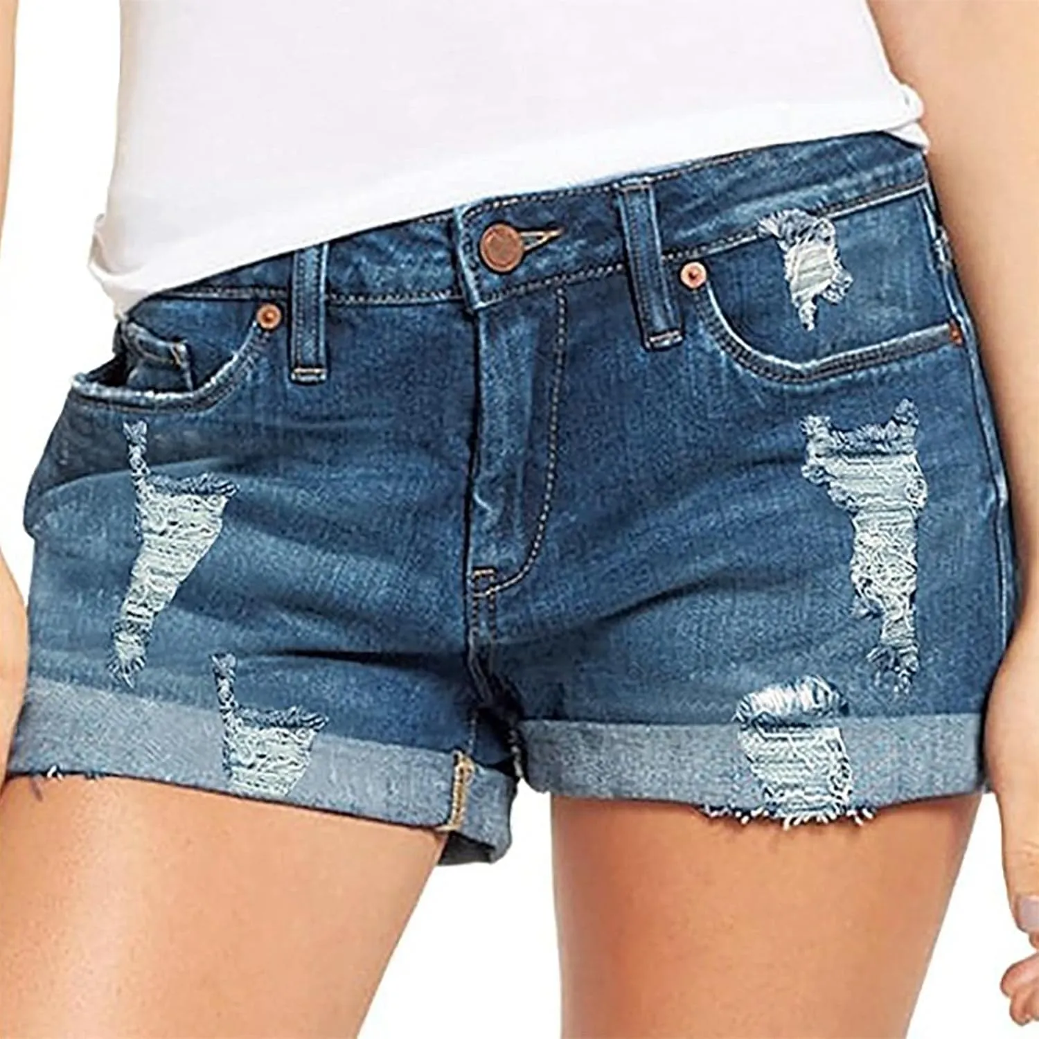HGps8w Womens Teen Girls Chic Jean Shorts Distressed Ripped Denim Shorts High Waisted Casual Summer Streetwear Shorts