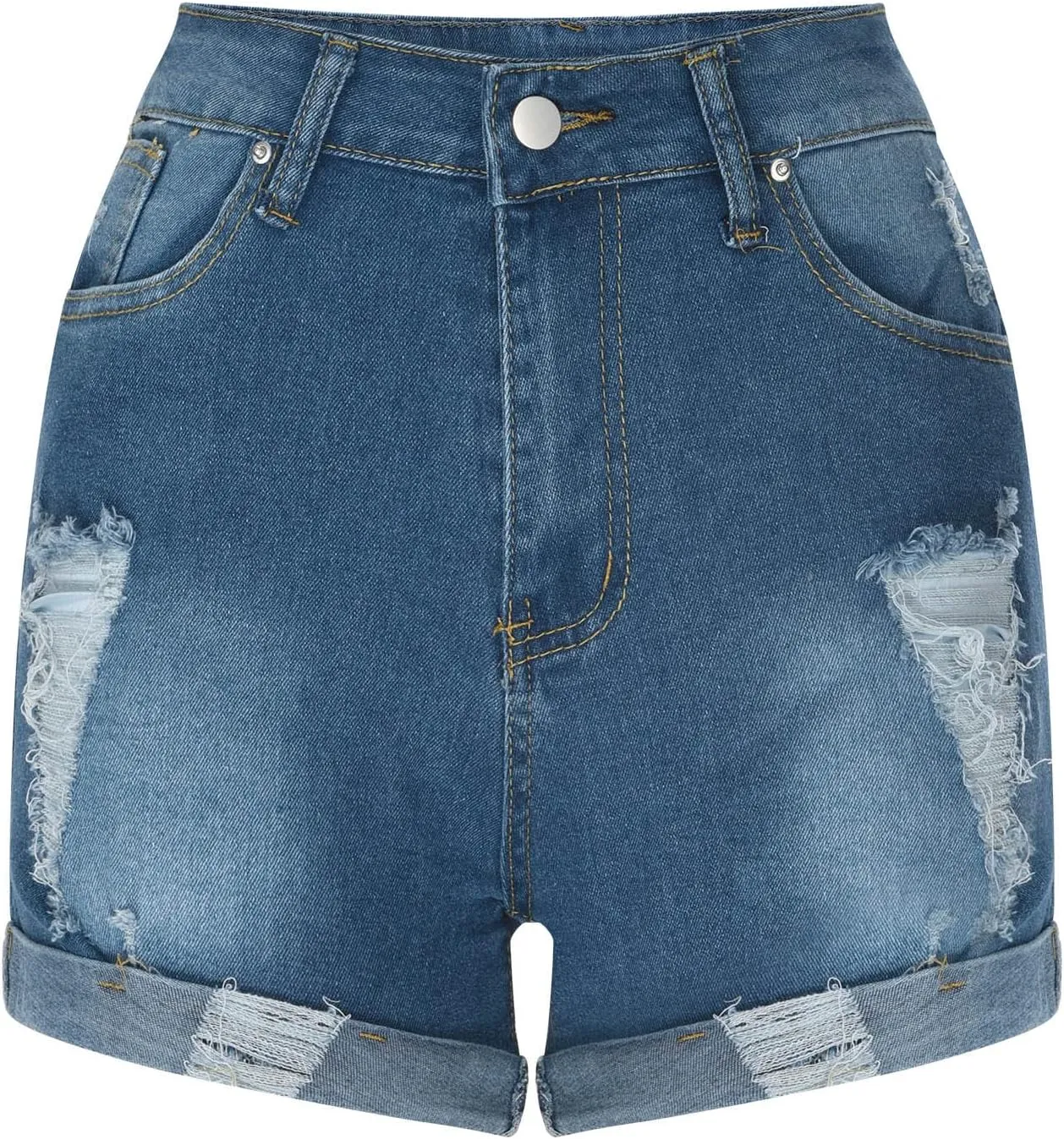 HGps8w Womens Teen Girls Chic Jean Shorts Distressed Ripped Denim Shorts High Waisted Casual Summer Streetwear Shorts