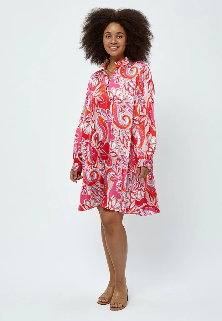 Lindi Long Sleeve Dress Curve - Magenta Pink Print