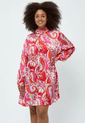 Lindi Long Sleeve Dress Curve - Magenta Pink Print