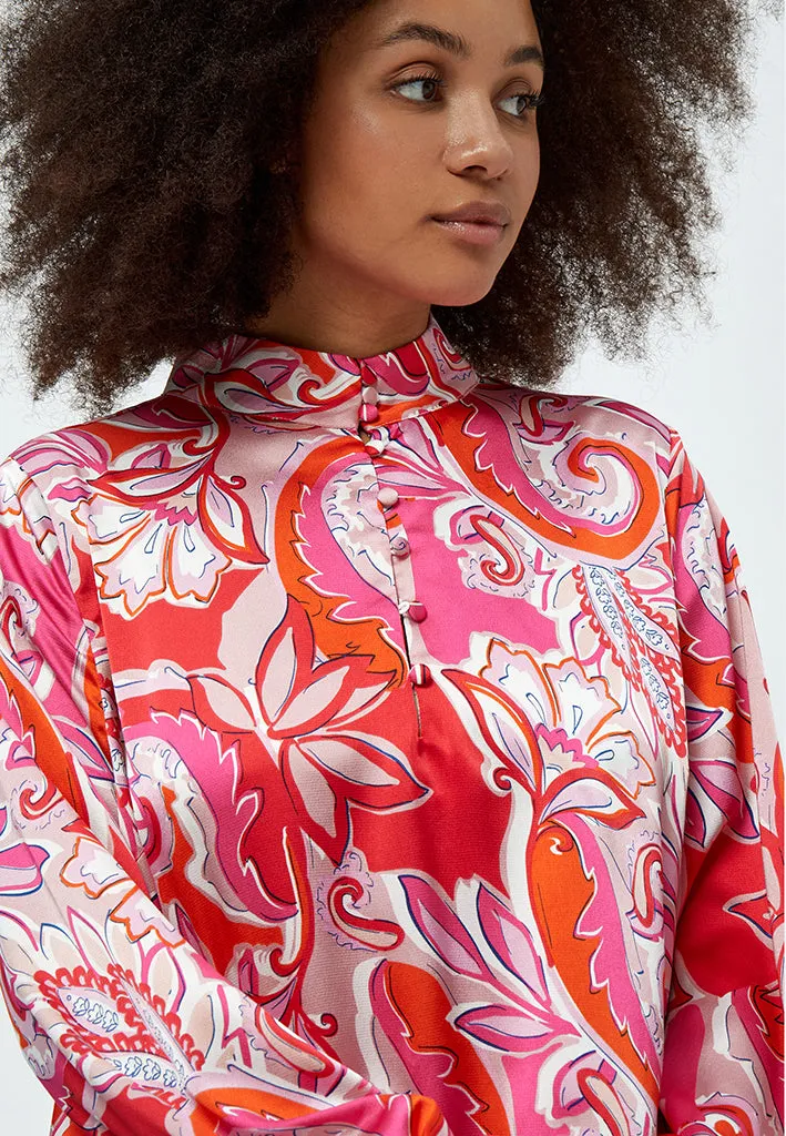 Lindi Long Sleeve Dress Curve - Magenta Pink Print