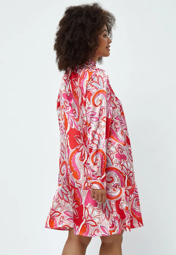 Lindi Long Sleeve Dress Curve - Magenta Pink Print