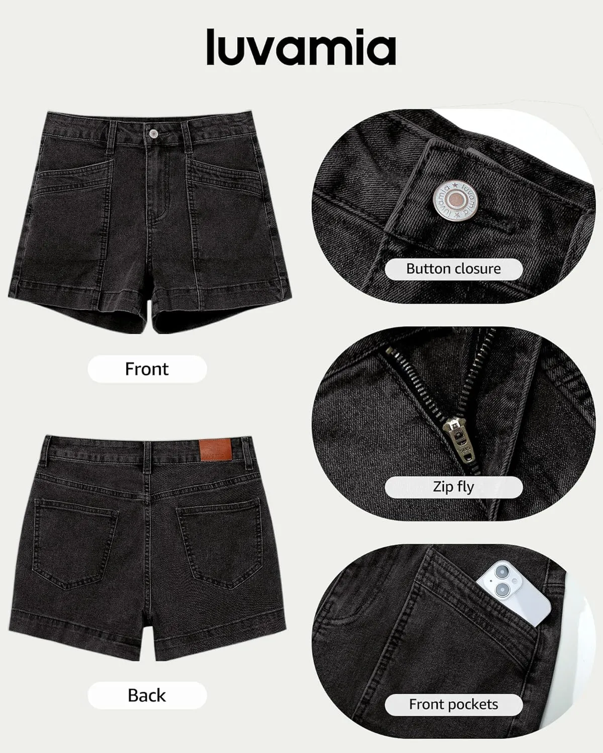 luvamia Jean Shorts for Women High Waisted Stretchy Denim Jorts Trendy Casual Distressed Cut Off Shorts with Pockets