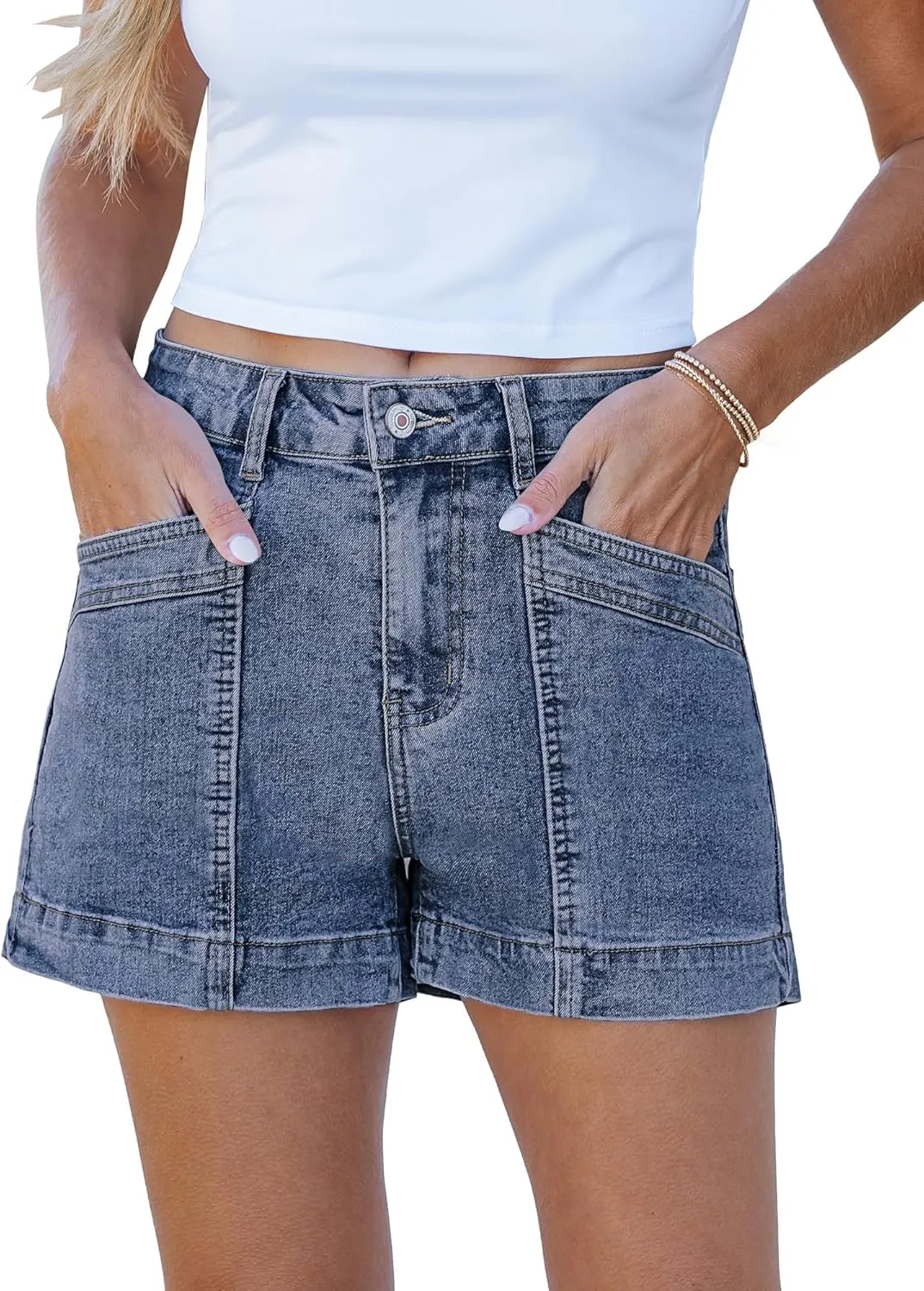 luvamia Jean Shorts for Women High Waisted Stretchy Denim Jorts Trendy Casual Distressed Cut Off Shorts with Pockets