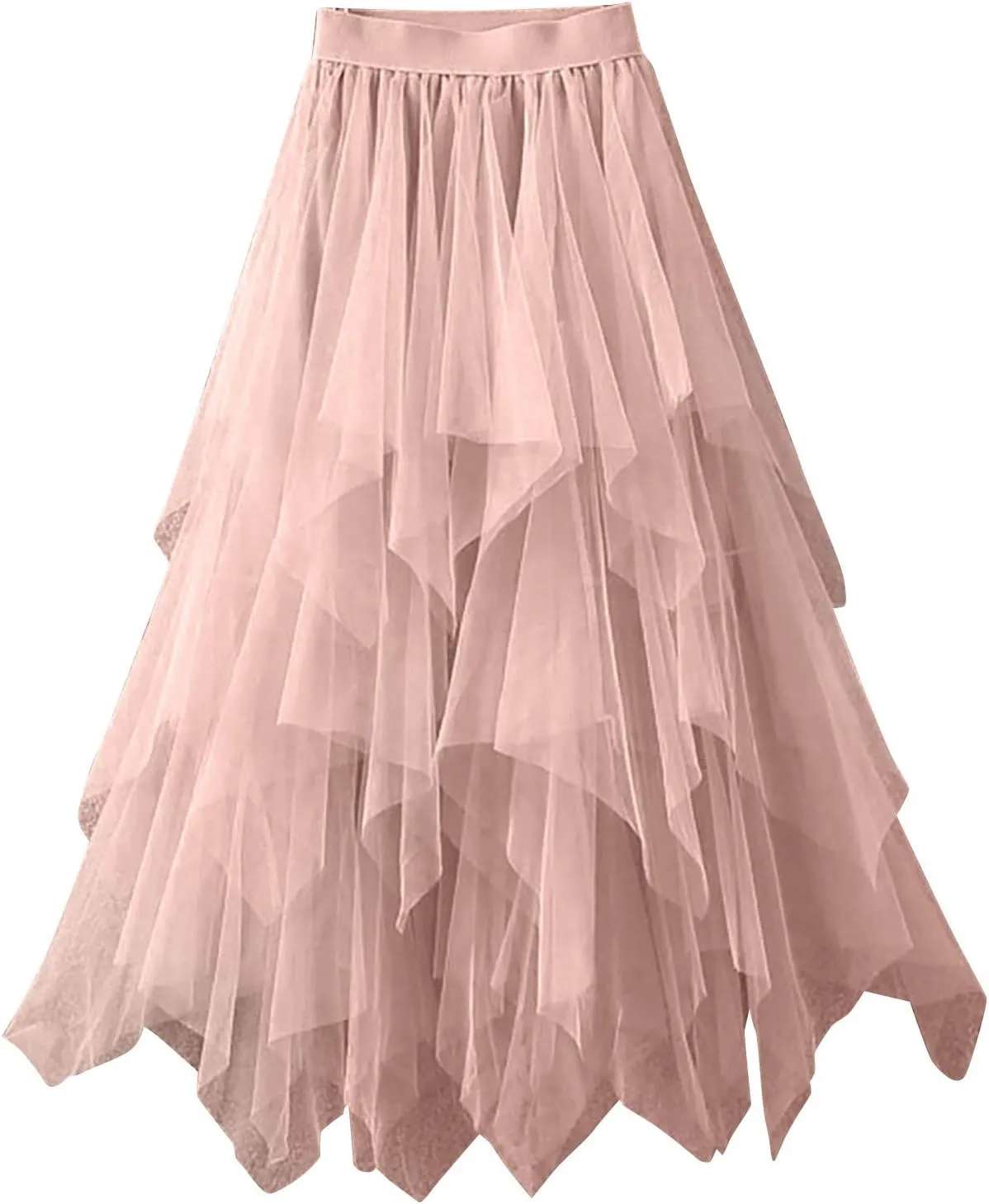 Maxi Skirts for Women Long High Elastic Waist Lightweight Sheer Ruffle Hem Loose Fit A-Line Trendy Mesh Long Skirts