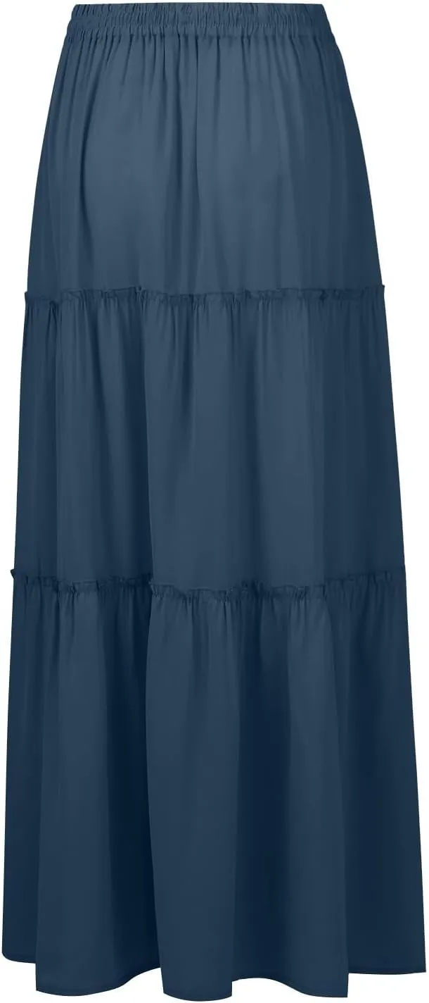 Maxi Skirts for Women Trendy Summer Tiered Elastic High Waisted Skirt Beach Vacation A Line Flowy Long Skirts