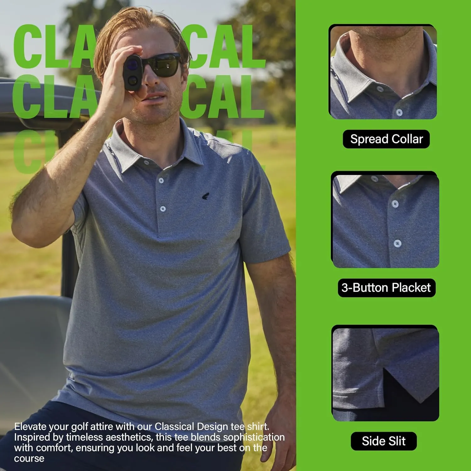 Mens Golf Polo Shirt Lightweight & Quick Dry UPF 50  Flat-Knit Collar Polo Shirts for Men (S, M, L, XL, XXL)- Dry Fit