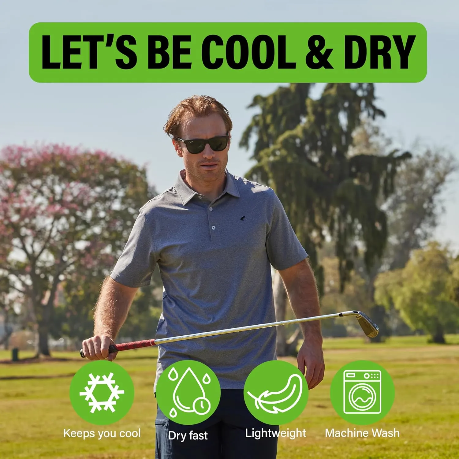 Mens Golf Polo Shirt Lightweight & Quick Dry UPF 50  Flat-Knit Collar Polo Shirts for Men (S, M, L, XL, XXL)- Dry Fit