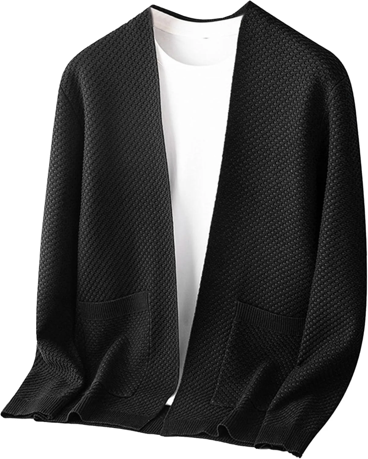 Men's V-Neck Stretchy Fleece Sweater Solid Color Casual Cardigan Coats Slim Soft Stylish Knitted Coats