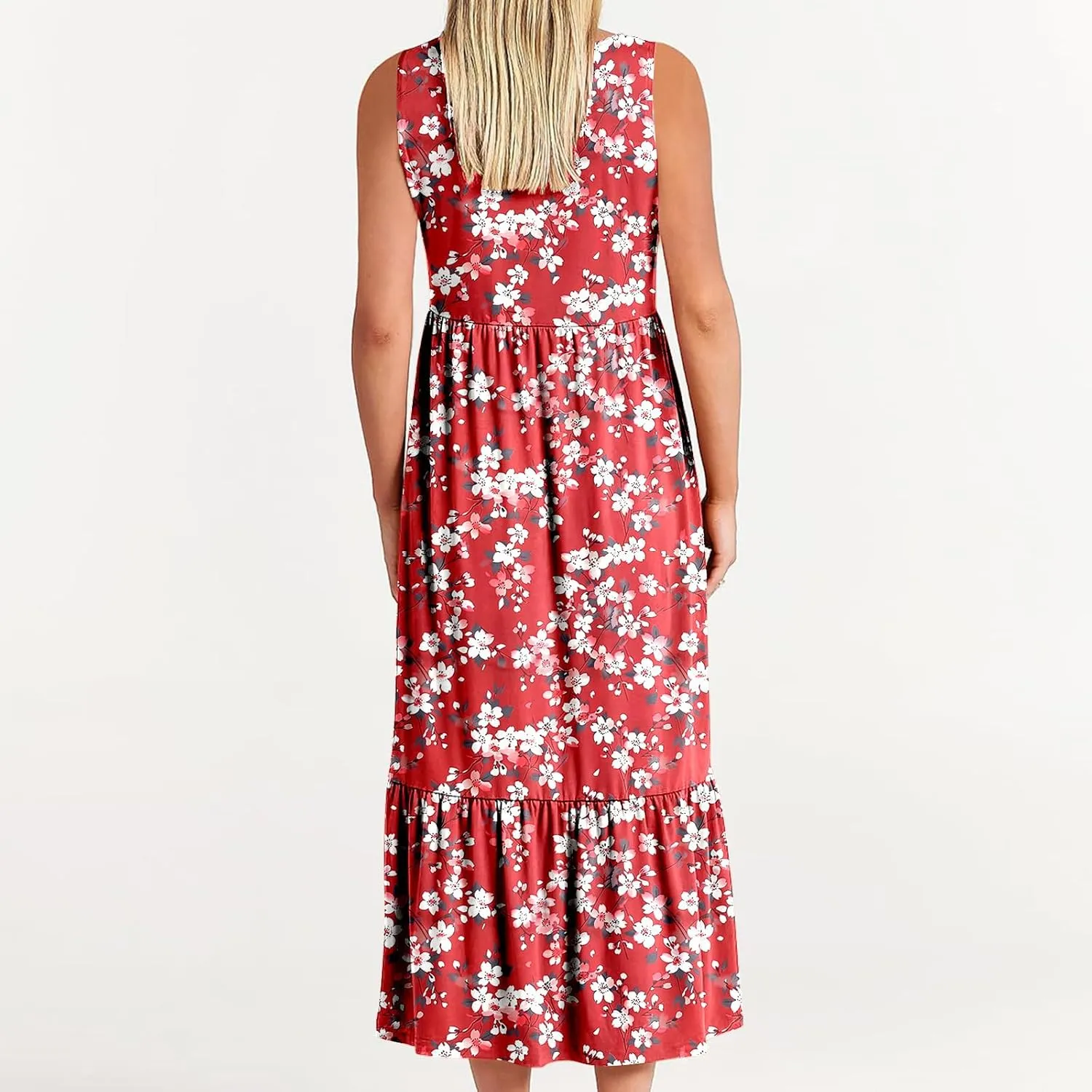 Midi Dresses for Women Elegant Halter Dress Pleated Flowy Comfortable Soft Dress Summer Outing Dresses with Pockets