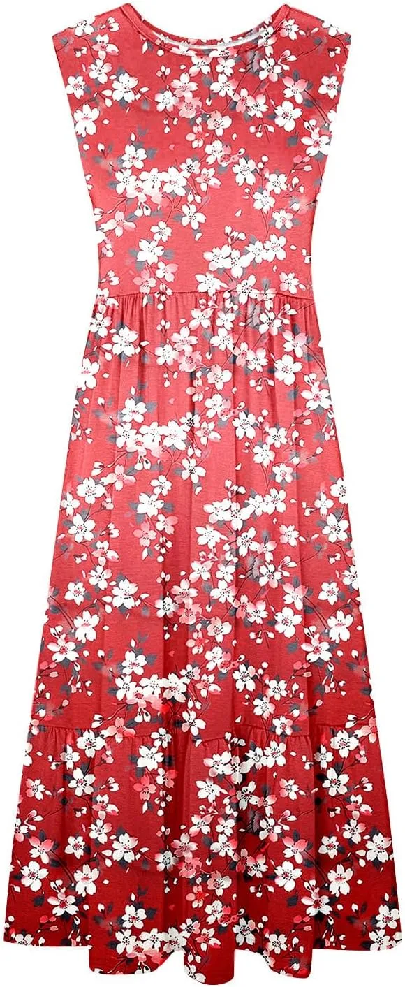 Midi Dresses for Women Elegant Halter Dress Pleated Flowy Comfortable Soft Dress Summer Outing Dresses with Pockets