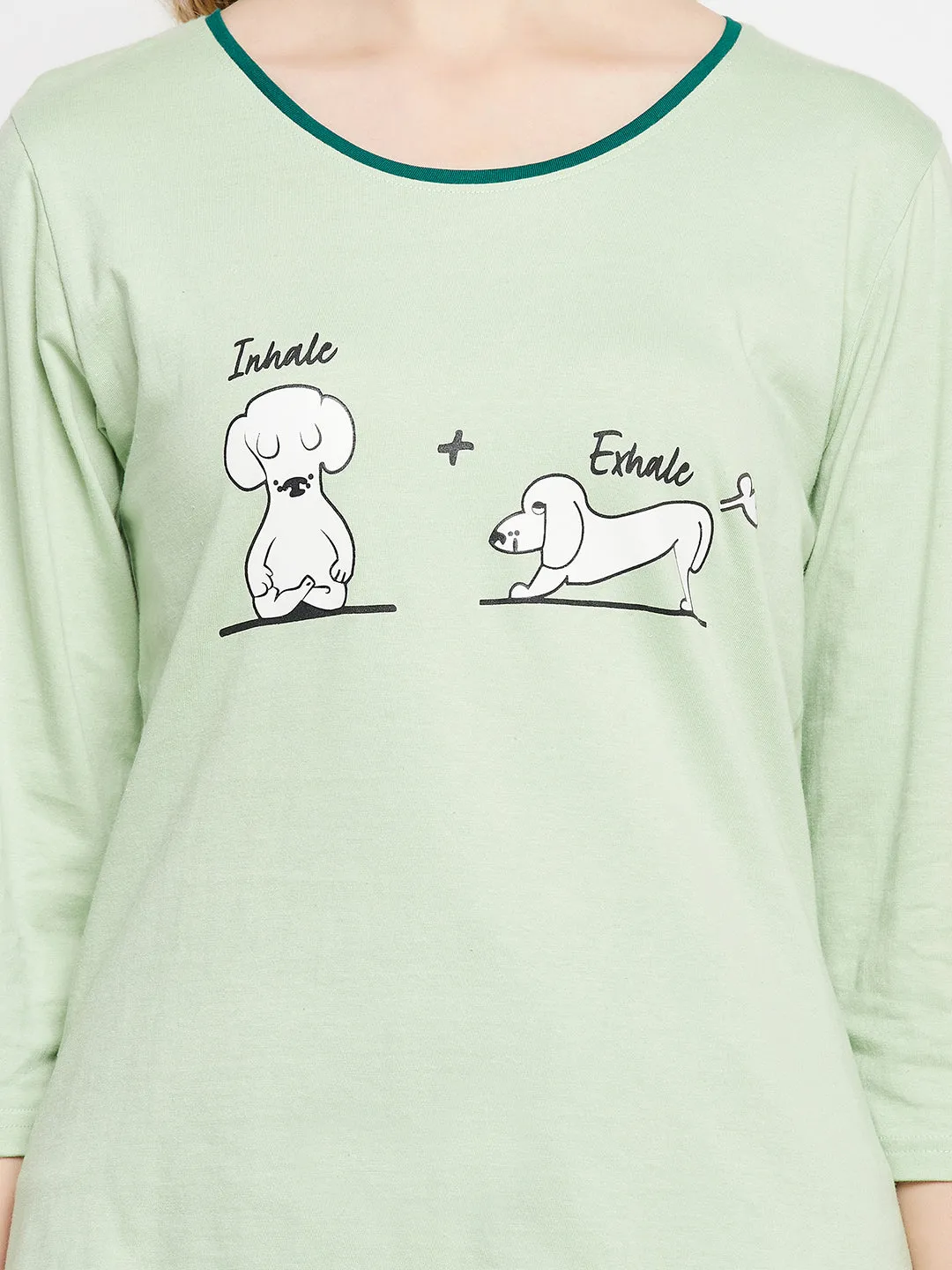 Mint Green Cotton Text Print Top & Chic Basic Shorts