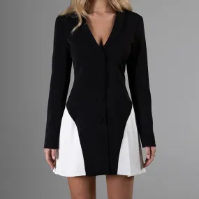 New Contrast Color Sexy V-neck High Waist Slimming Dress