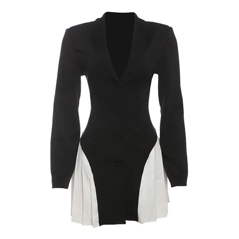 New Contrast Color Sexy V-neck High Waist Slimming Dress