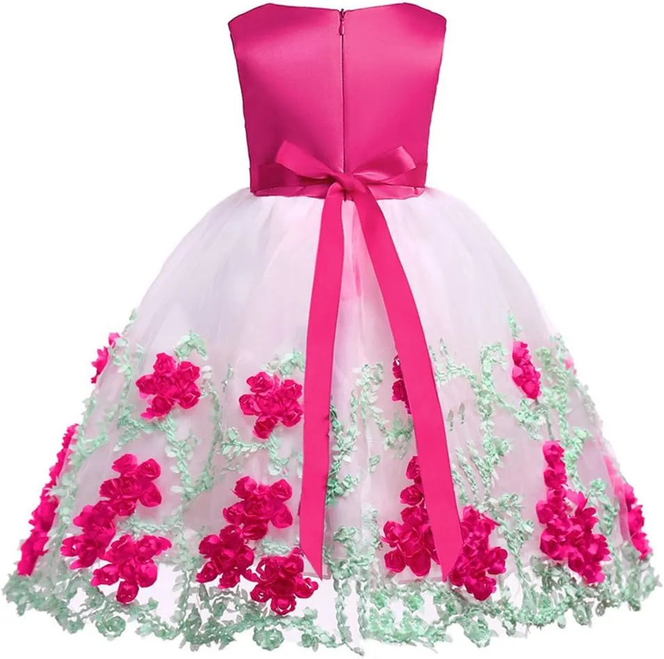 NSSMWTTC 2-9T Flower Girls Wedding Embroidery Dresses Toddler Christmas Easter Pgeant Dress with Necklace