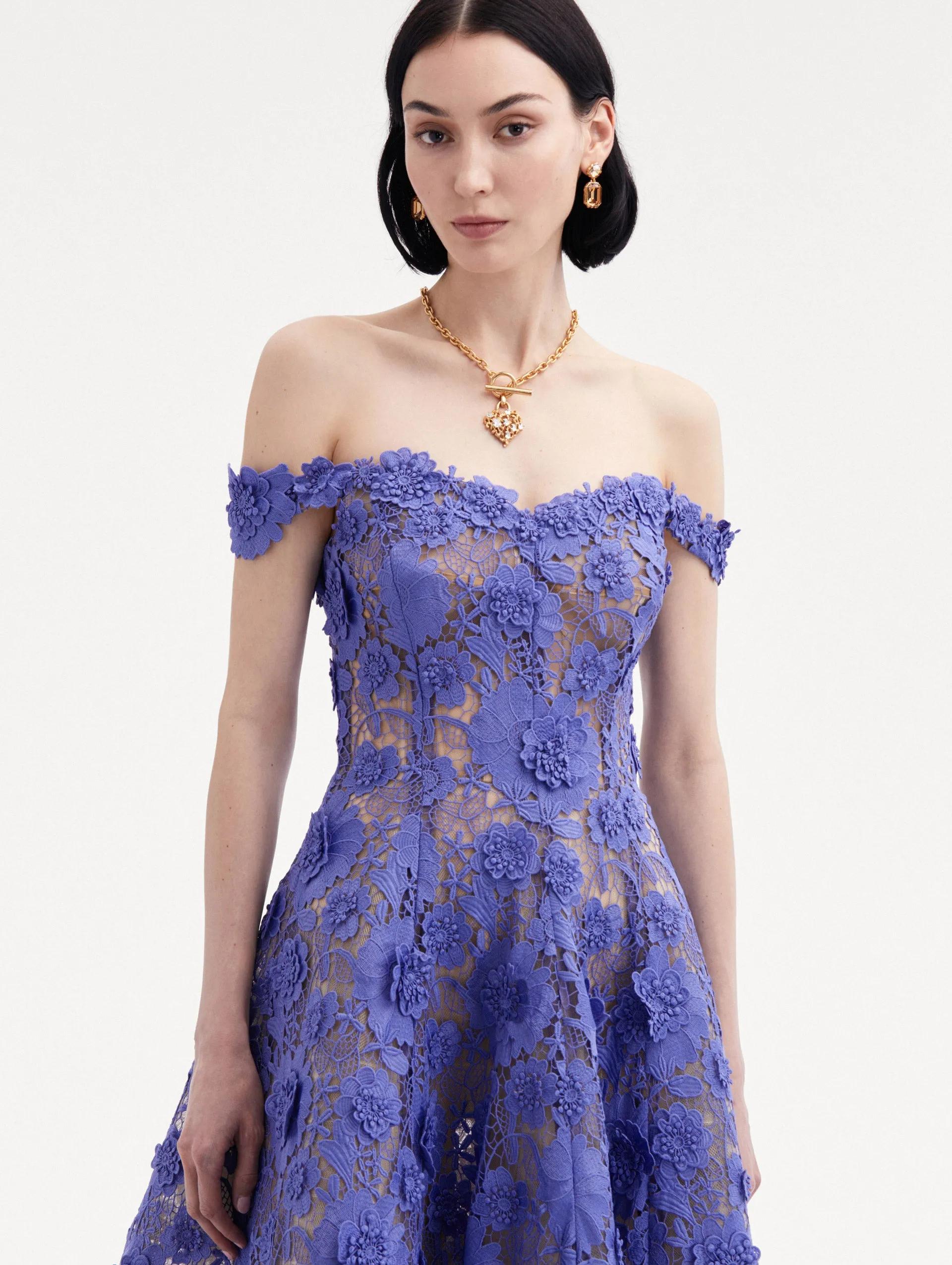 Off Shoulder Floral Guipure Gown