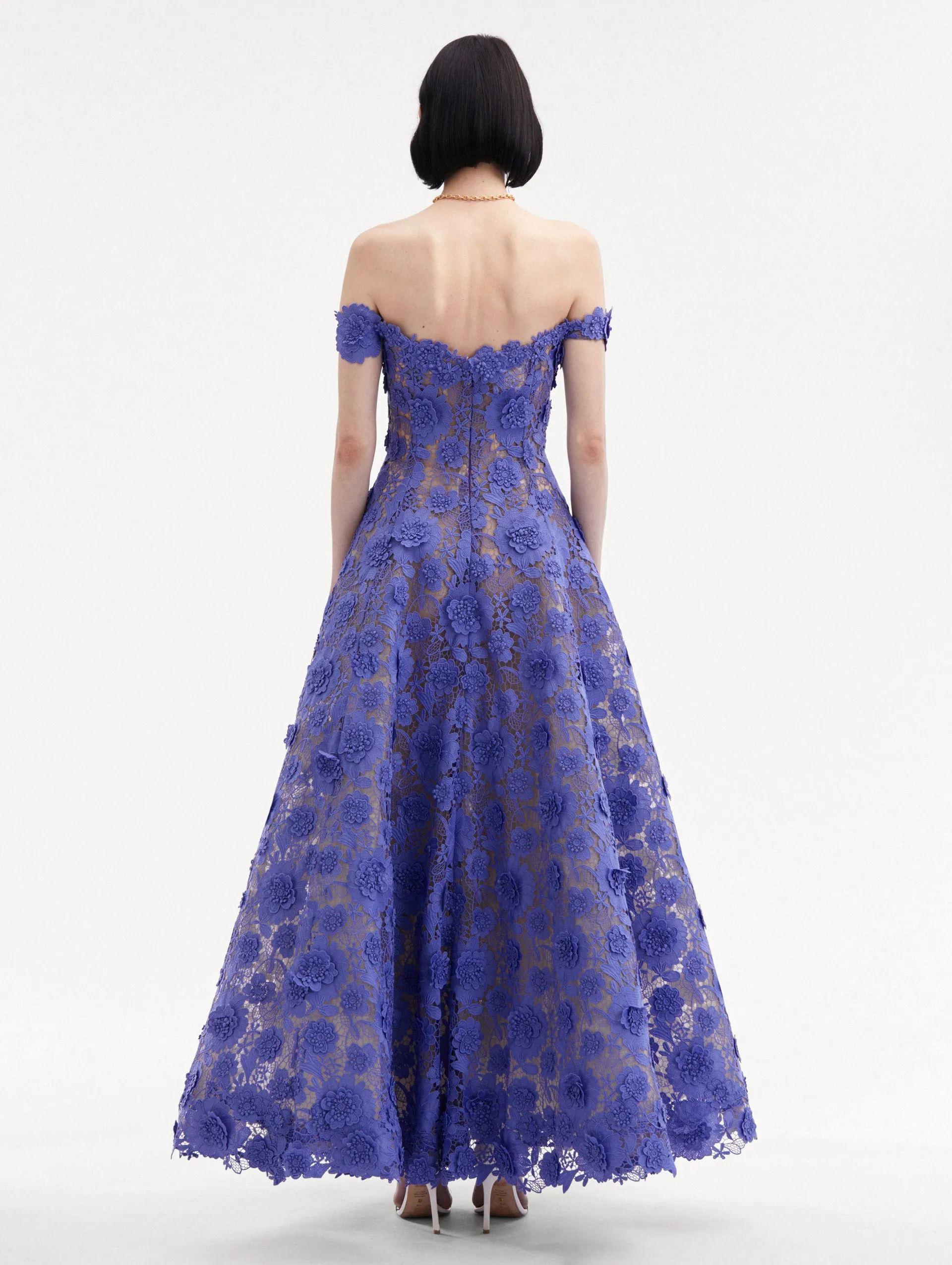 Off Shoulder Floral Guipure Gown