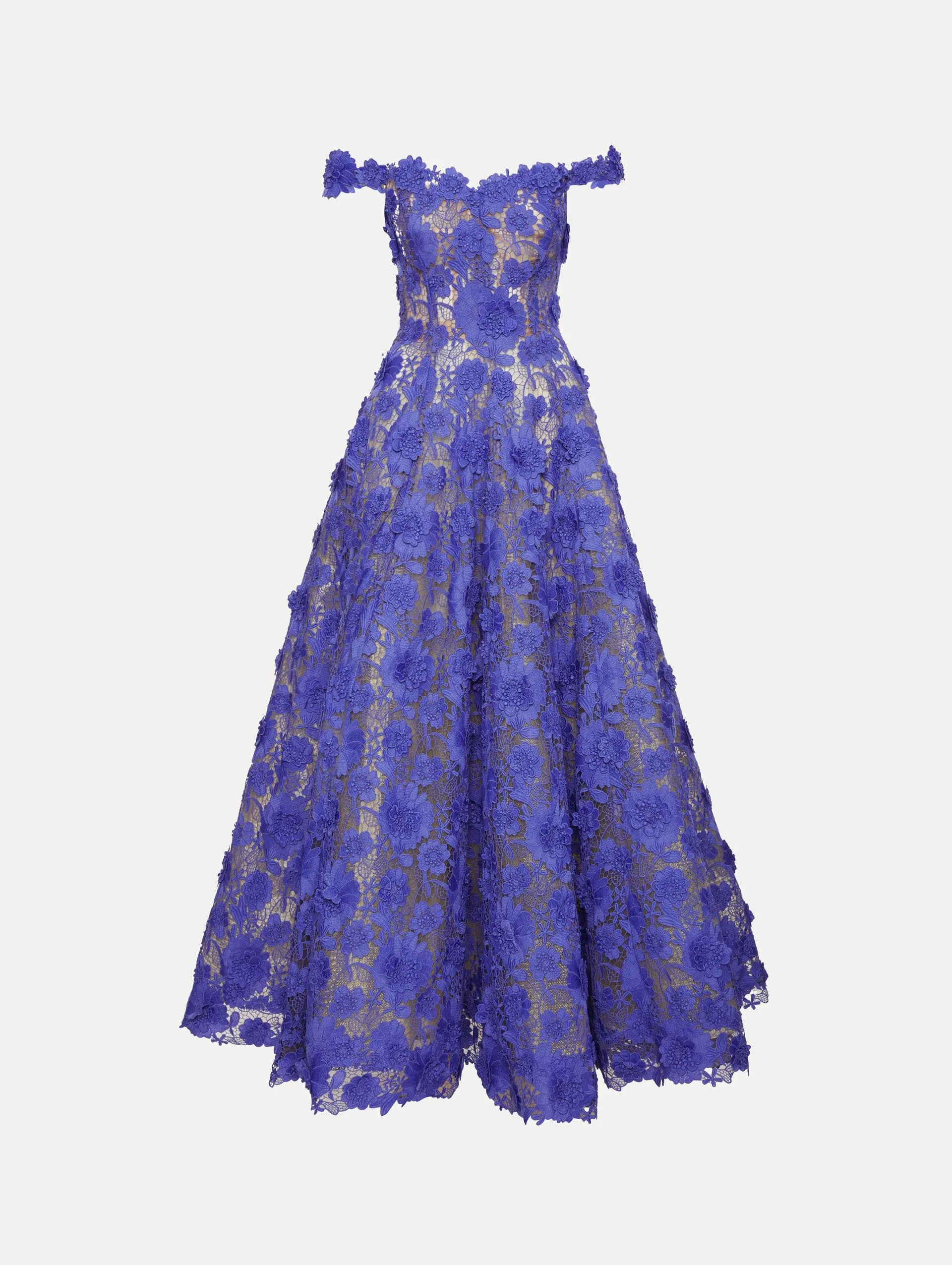 Off Shoulder Floral Guipure Gown