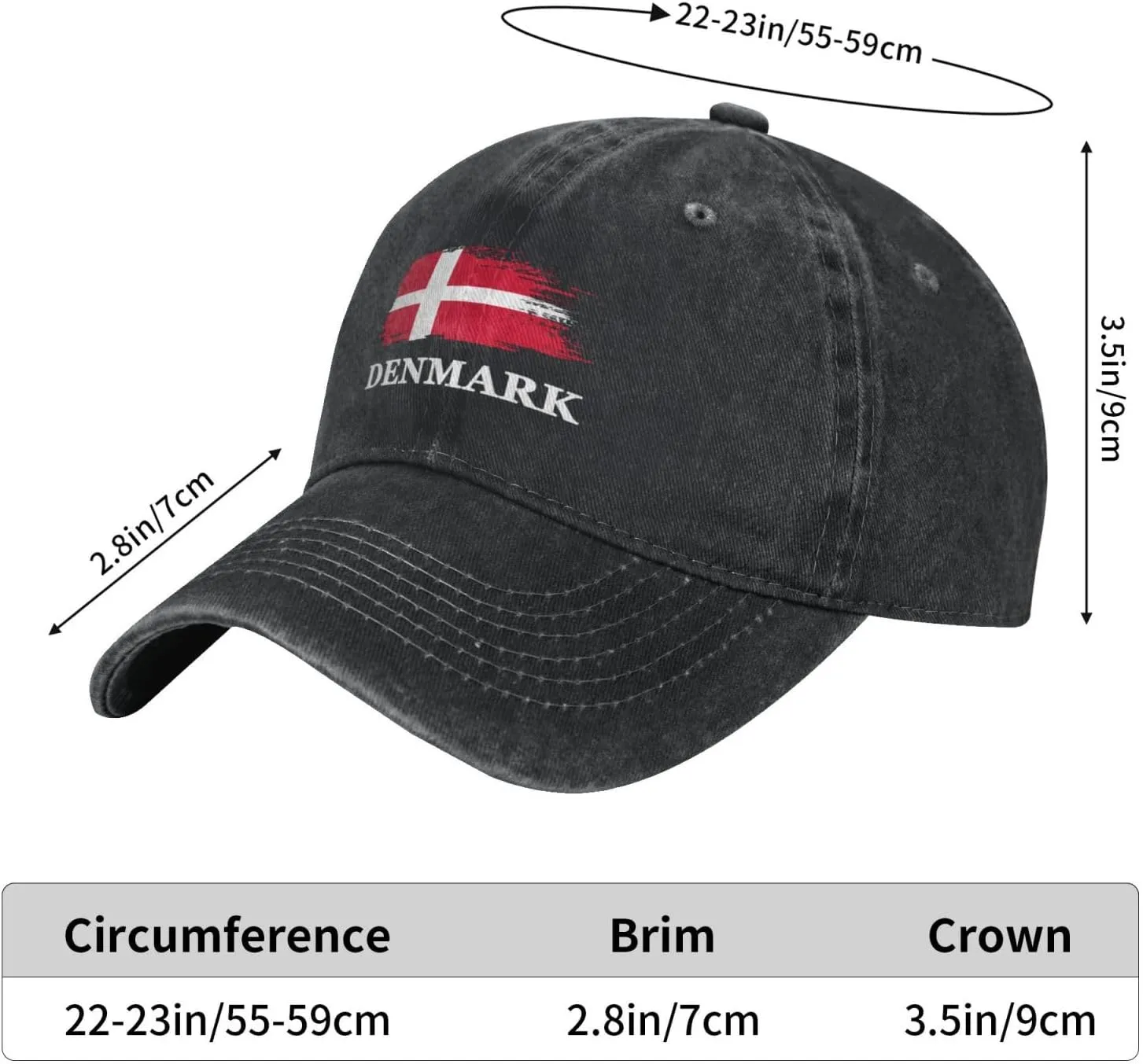 Personalized Brush Danish Denmark Flag Baseball Cap for Men Women Denim Twill Dad Hat Classic Hats