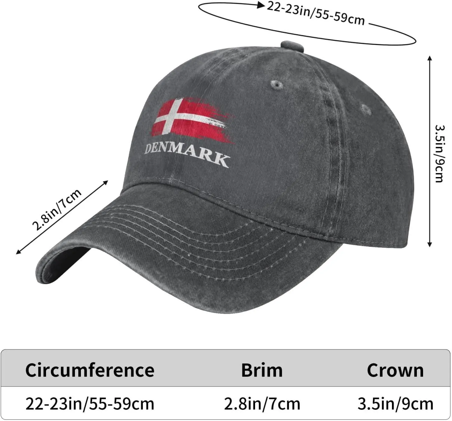 Personalized Brush Danish Denmark Flag Baseball Cap for Men Women Denim Twill Dad Hat Classic Hats