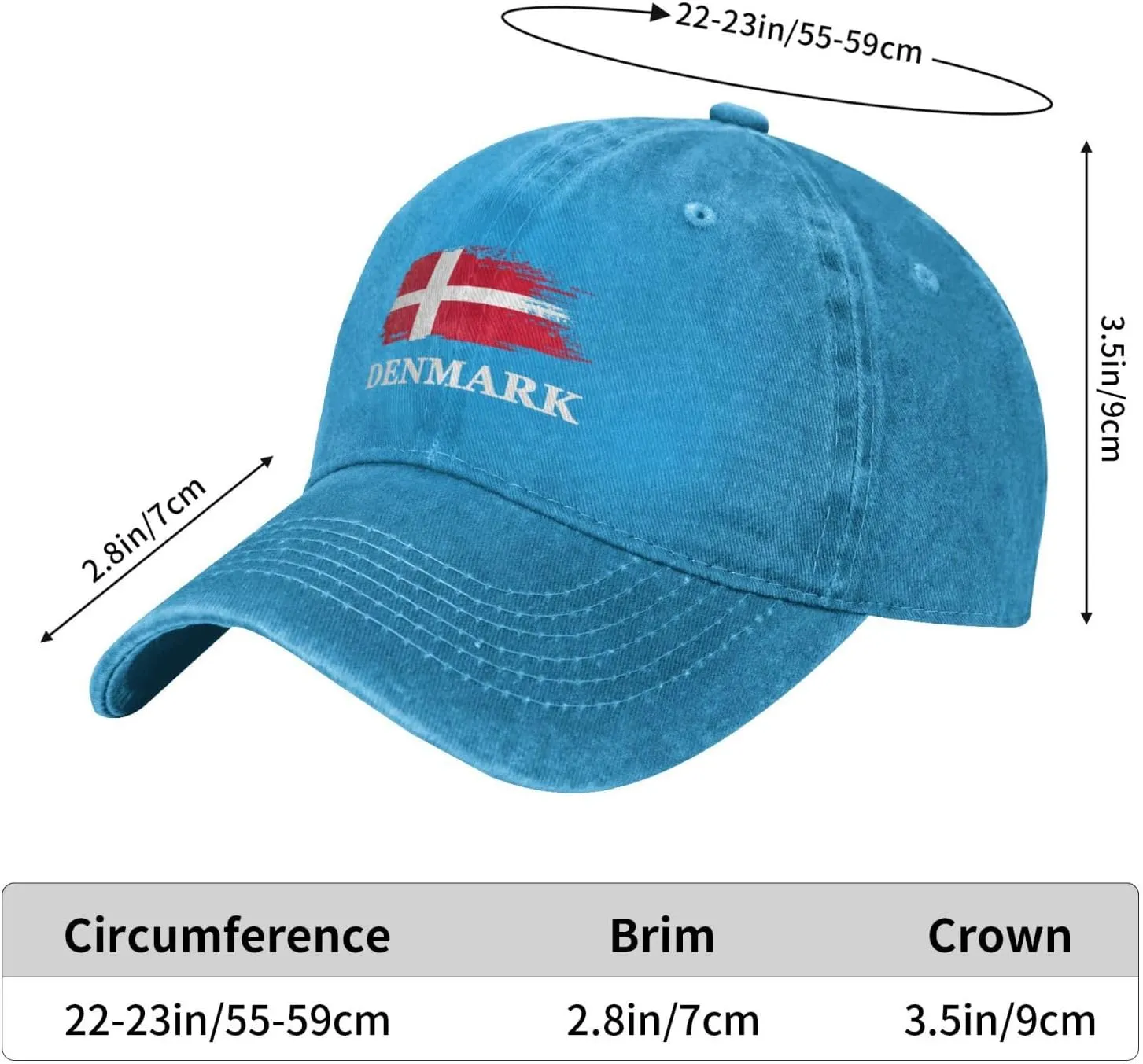 Personalized Brush Danish Denmark Flag Baseball Cap for Men Women Denim Twill Dad Hat Classic Hats