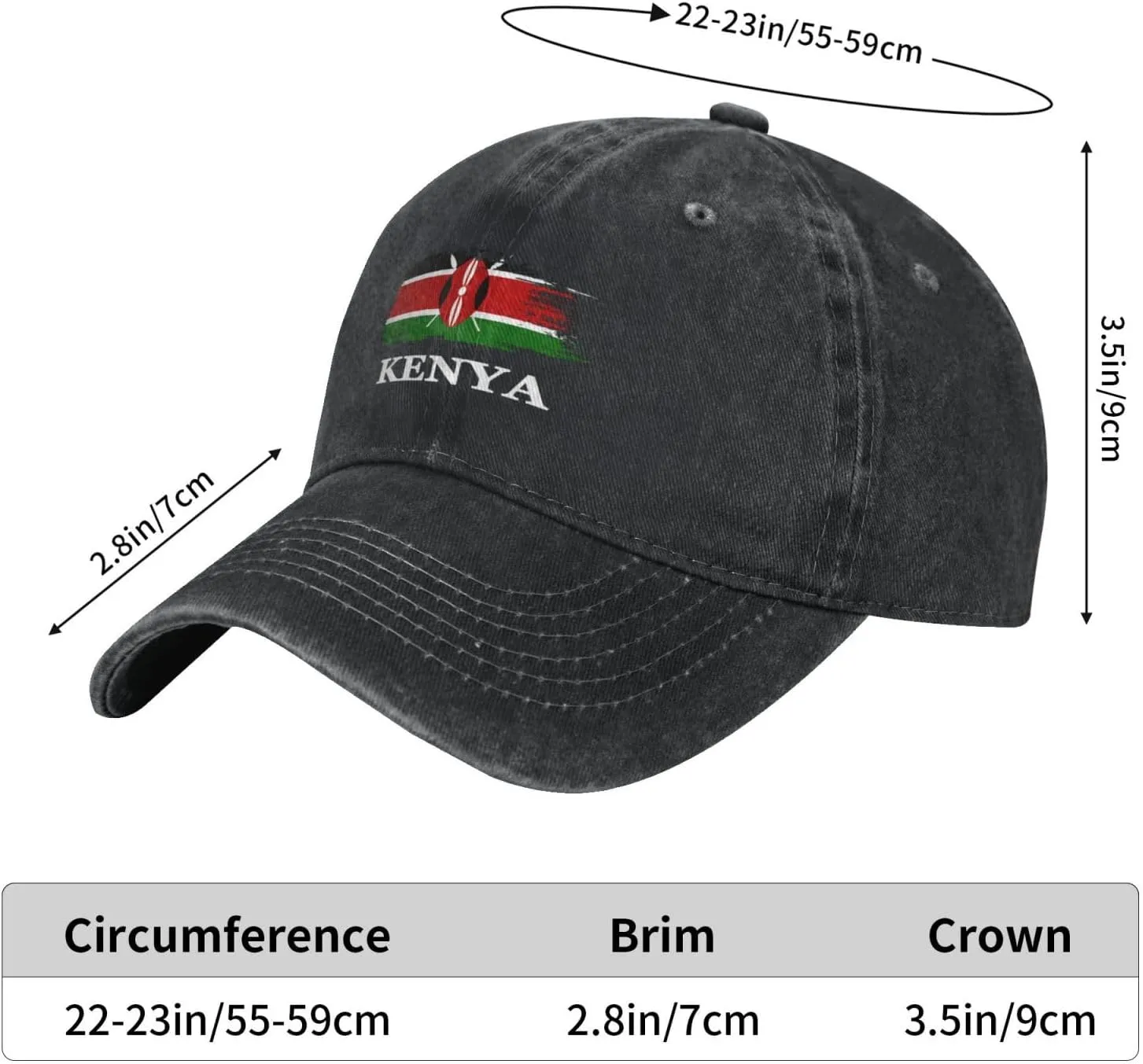Personalized Brush Kenyan Kenya Flag Baseball Cap for Men Women Denim Twill Dad Hat Classic Hats