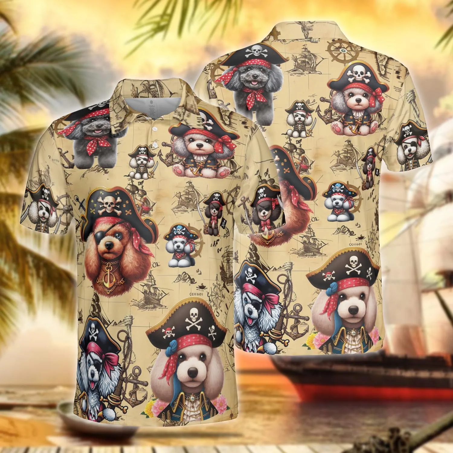 Pirate Dog Polo Shirts for Men - Sea Pirate Men's Regular Fit Quick Dry Golf Polo Shirt Series 14