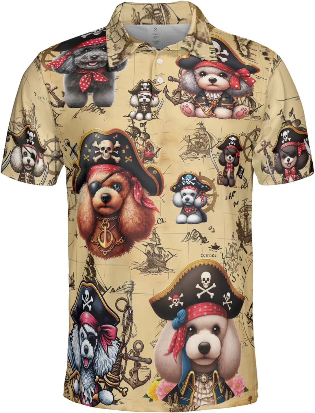 Pirate Dog Polo Shirts for Men - Sea Pirate Men's Regular Fit Quick Dry Golf Polo Shirt Series 14