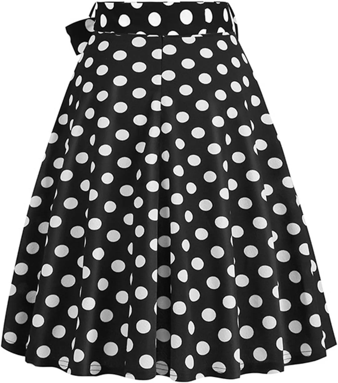 Polka Dot Flare Skirts for Women High Waist Cute A Line Mini Skirt Pleated Swing Half Dress Ladies Vintage Skirts