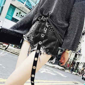 Punk One Side Rivets Streetwear High Waisted Shorts