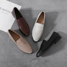 Retro Leather Casual Round Toe Office Work Fashion Slip On Flats Loafers