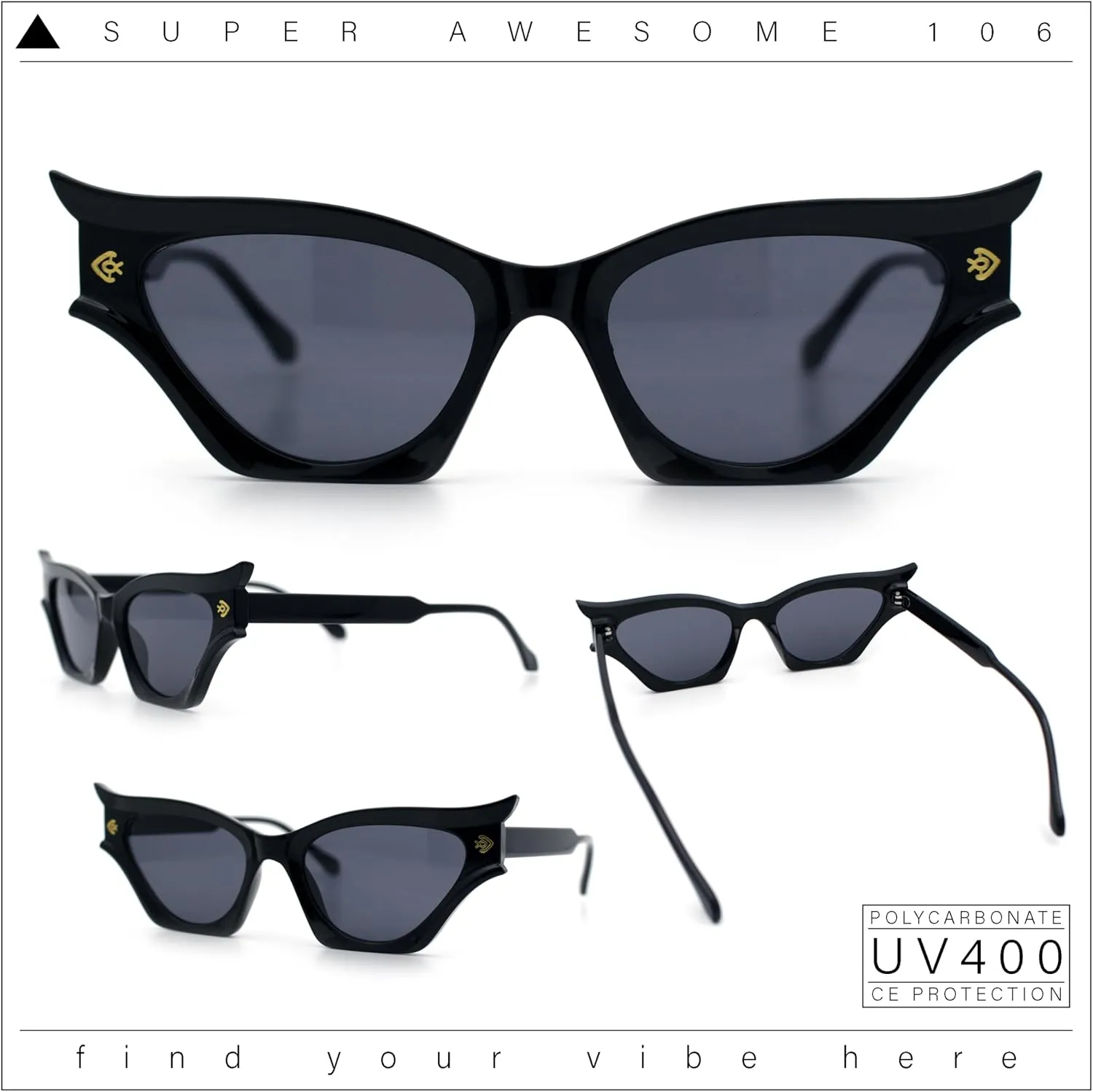 SA106 Vintage Golden Era Narrow Cat Eye Luxury Chic Plastic Sunglasses