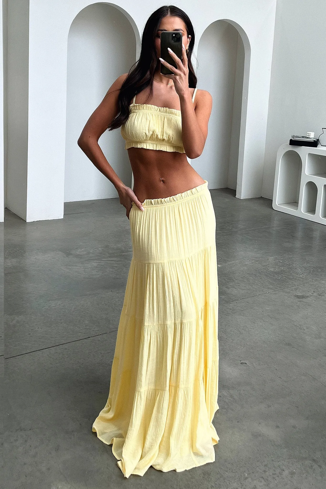 Selina Tiered Maxi Skirt - Yellow