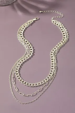 Silver Multi Layer Chain Necklace