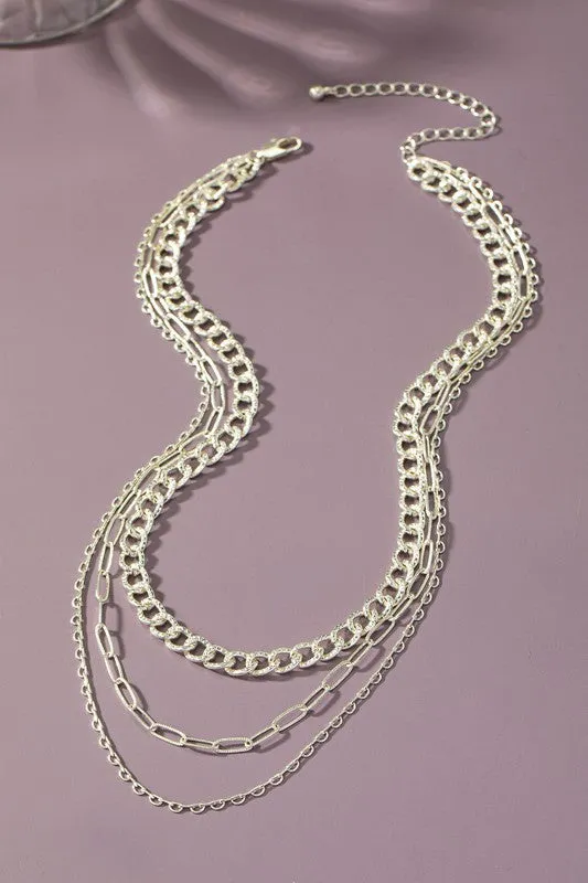 Silver Multi Layer Chain Necklace