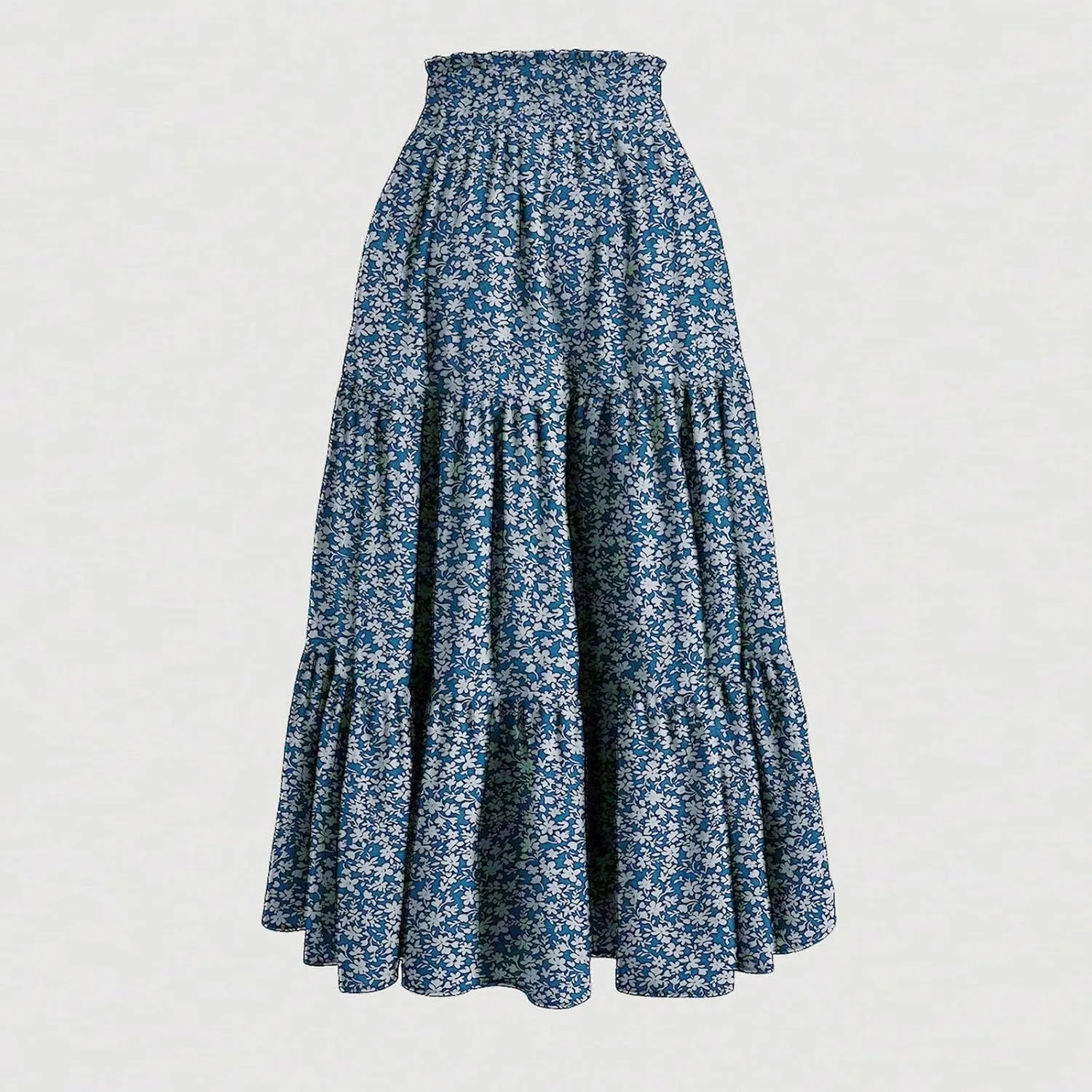 Skirts for Women Midi Length Floral Tiered Skirt Drawstring Summer Flowy Flowy Vacation A Line Skirt with Pockets
