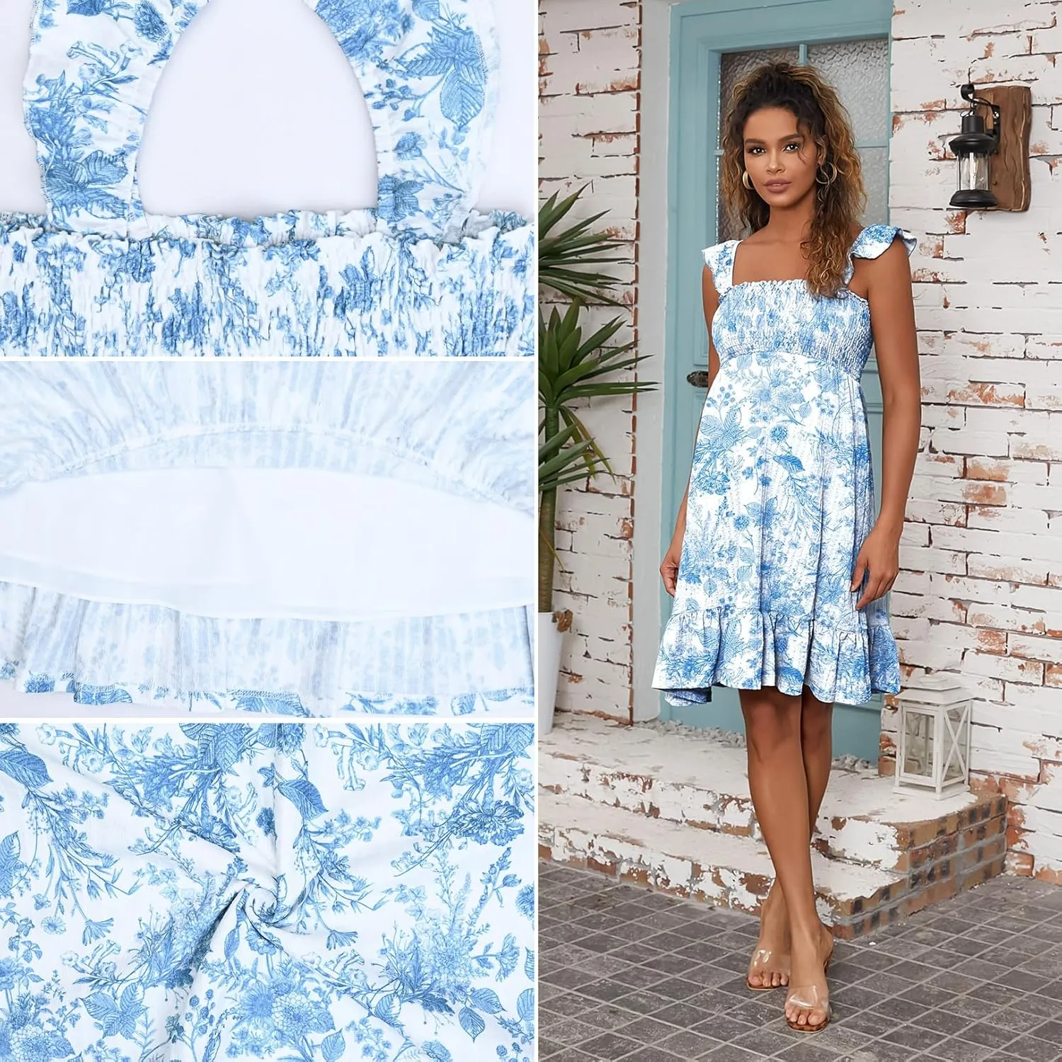 Sleeveless Maternity Dress Ruffled Shoulder Strappy Loose Smocked Pregnant Dress Summer