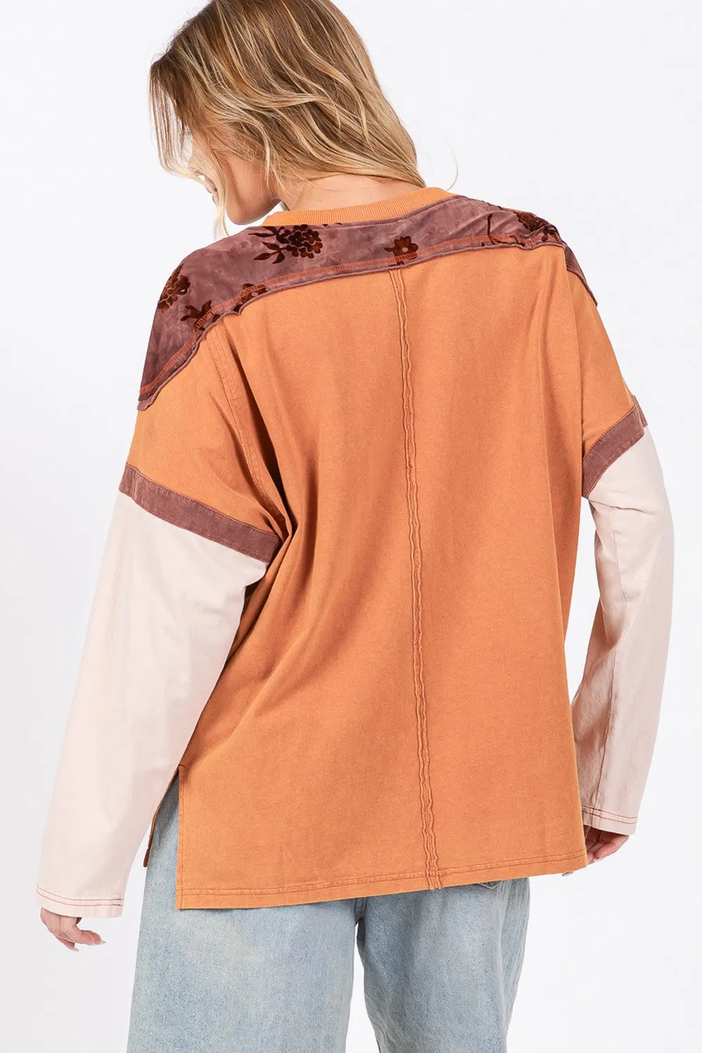 Star Patch Long Sleeve Color Block T-Shirt