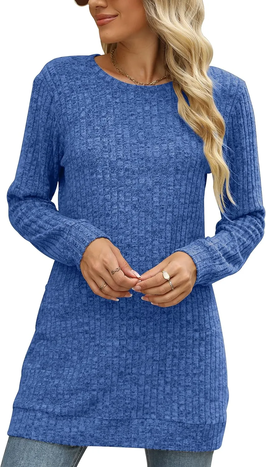 Sweaters for Women Long Sleeve Crewneck Sweatshirt Loose Casual Tunic Tops