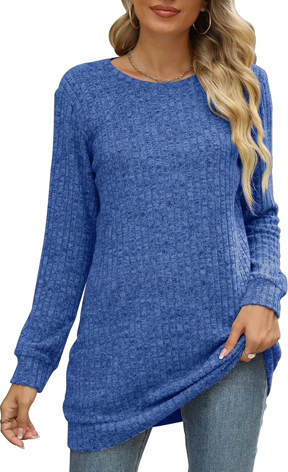 Sweaters for Women Long Sleeve Crewneck Sweatshirt Loose Casual Tunic Tops
