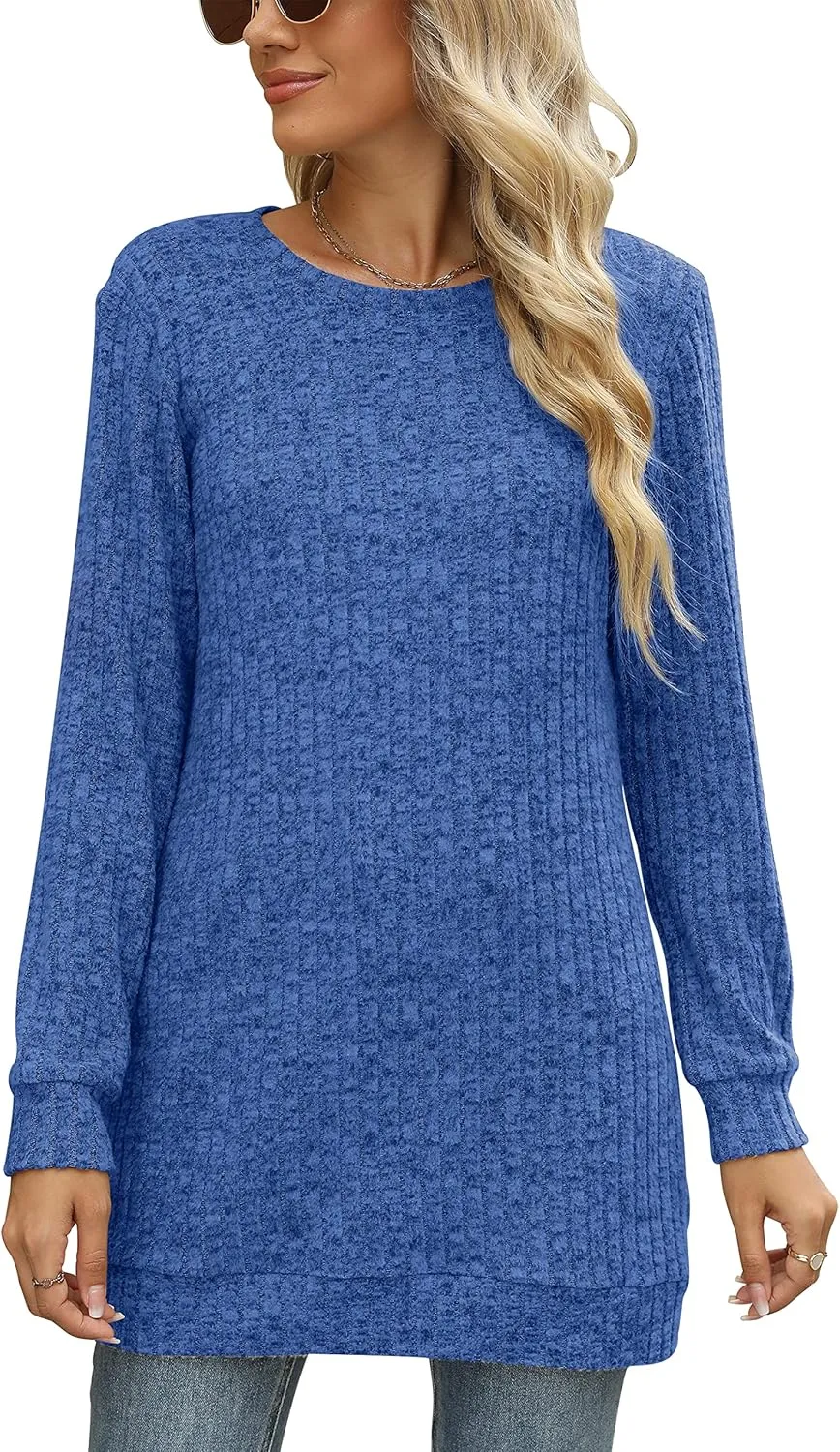 Sweaters for Women Long Sleeve Crewneck Sweatshirt Loose Casual Tunic Tops