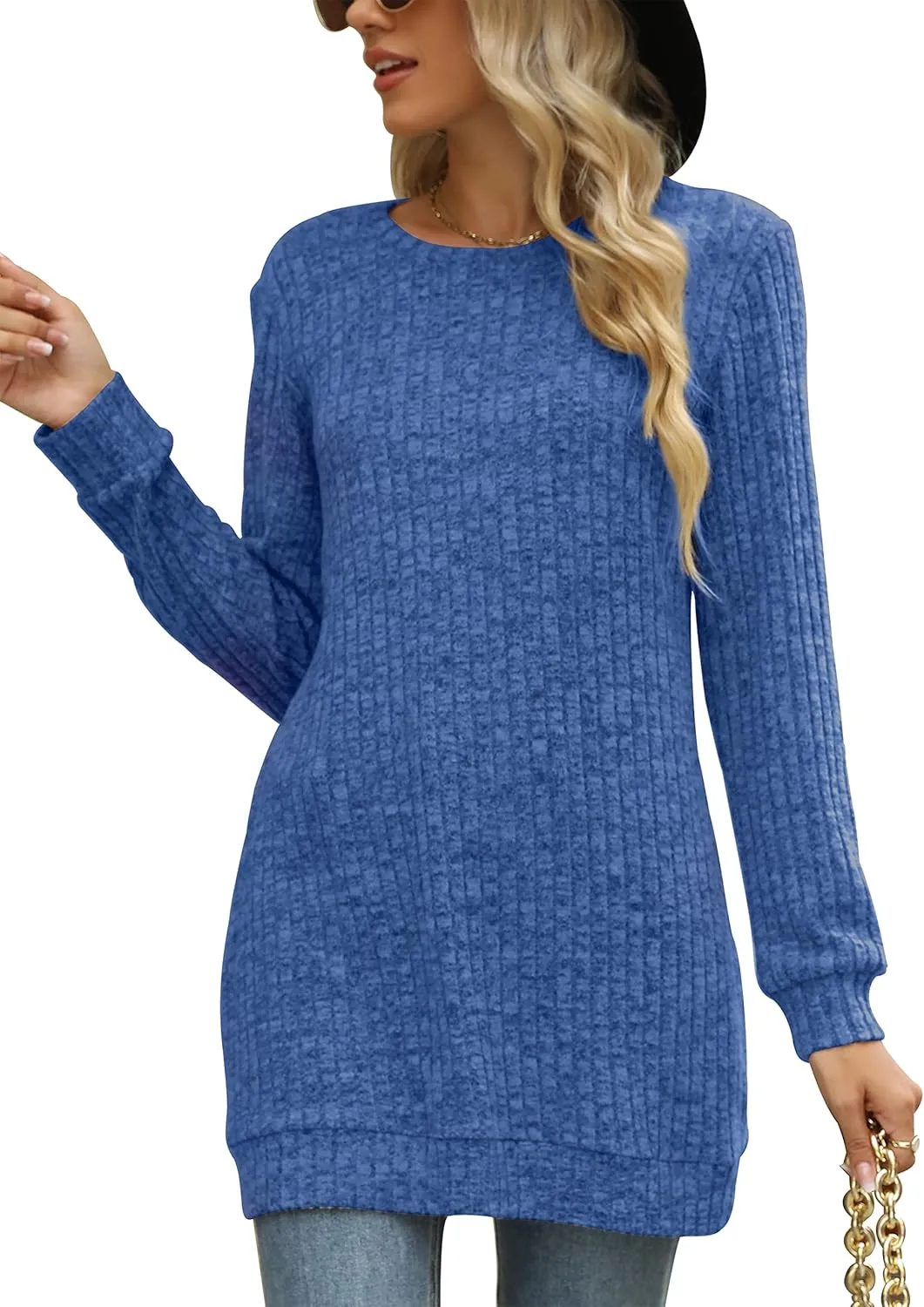 Sweaters for Women Long Sleeve Crewneck Sweatshirt Loose Casual Tunic Tops