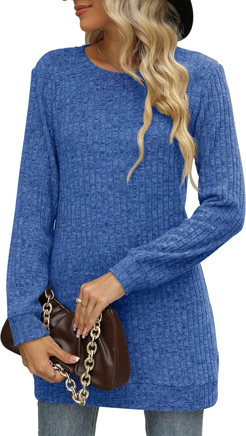 Sweaters for Women Long Sleeve Crewneck Sweatshirt Loose Casual Tunic Tops