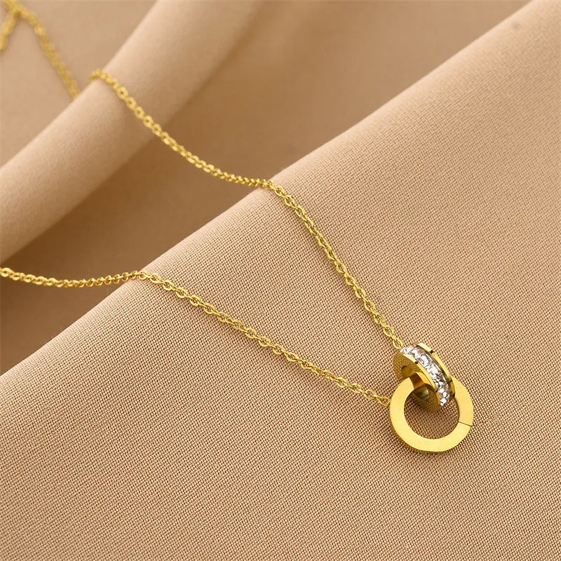 Trendy Dual Circle Inter Locked Gold Necklace JLTN1228