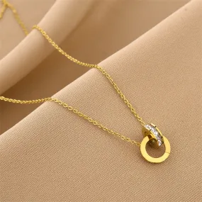 Trendy Dual Circle Inter Locked Gold Necklace JLTN1228
