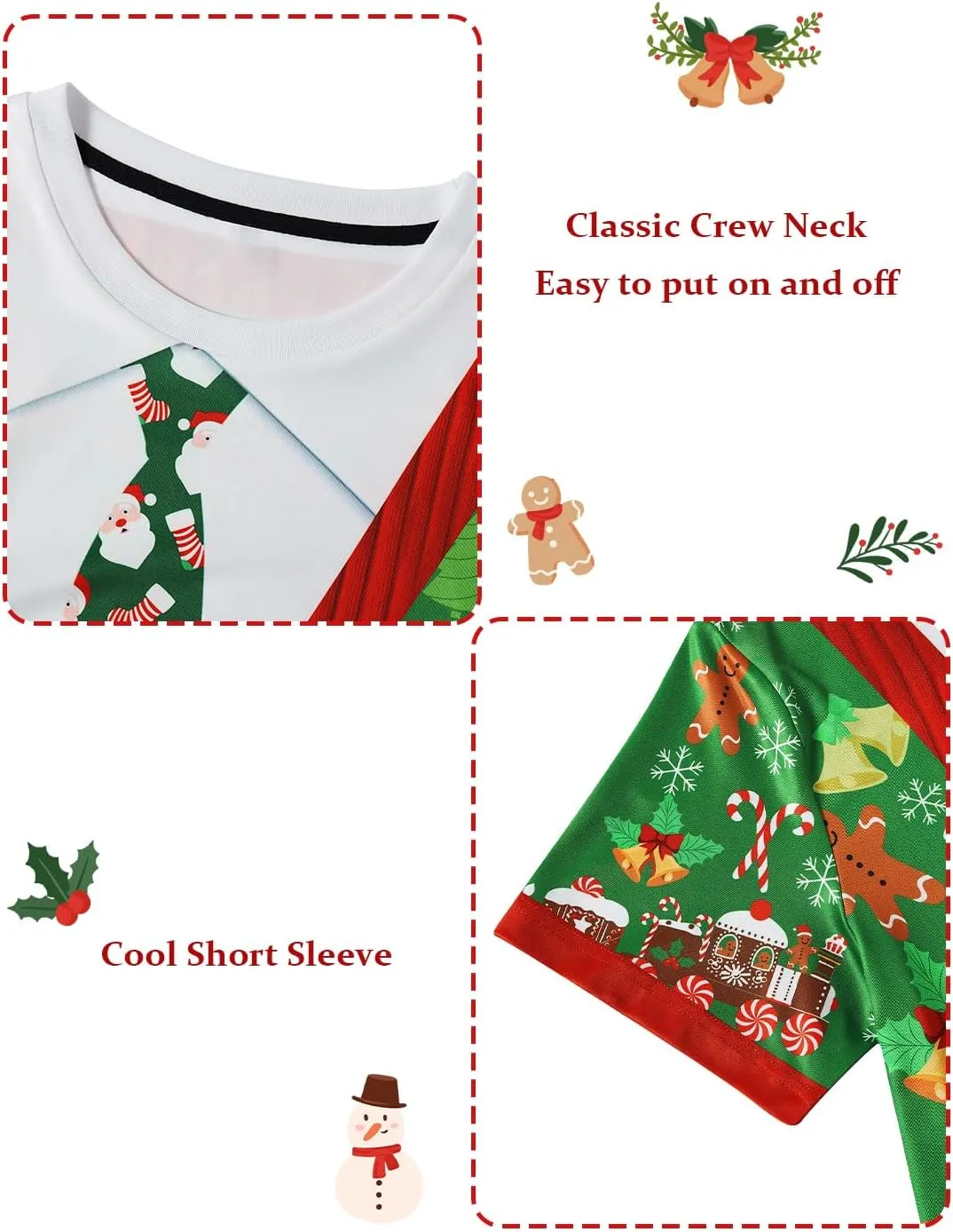uideazone Men's Ugly Christmas T-Shirts Funny Holiday Short Sleeve Graphic Tees S-XXL