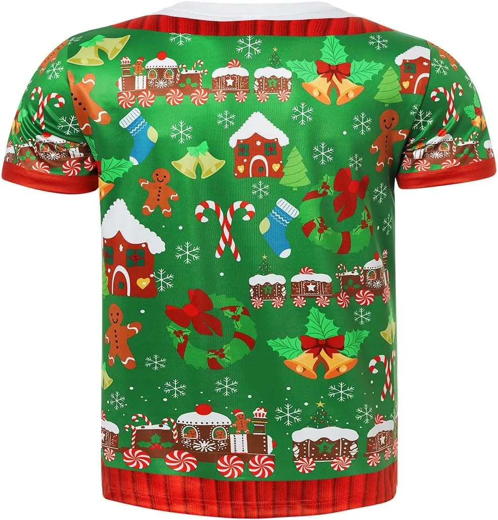 uideazone Men's Ugly Christmas T-Shirts Funny Holiday Short Sleeve Graphic Tees S-XXL