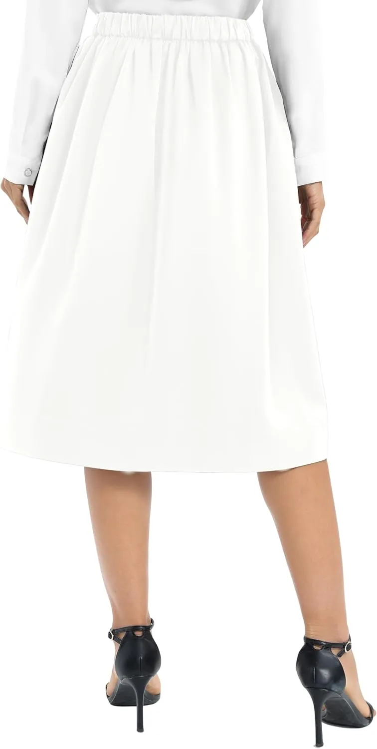 Urban CoCo Women's Casual Elastic Waist Vintage A-Line Pleated Flared Midi Skirt with Pockets