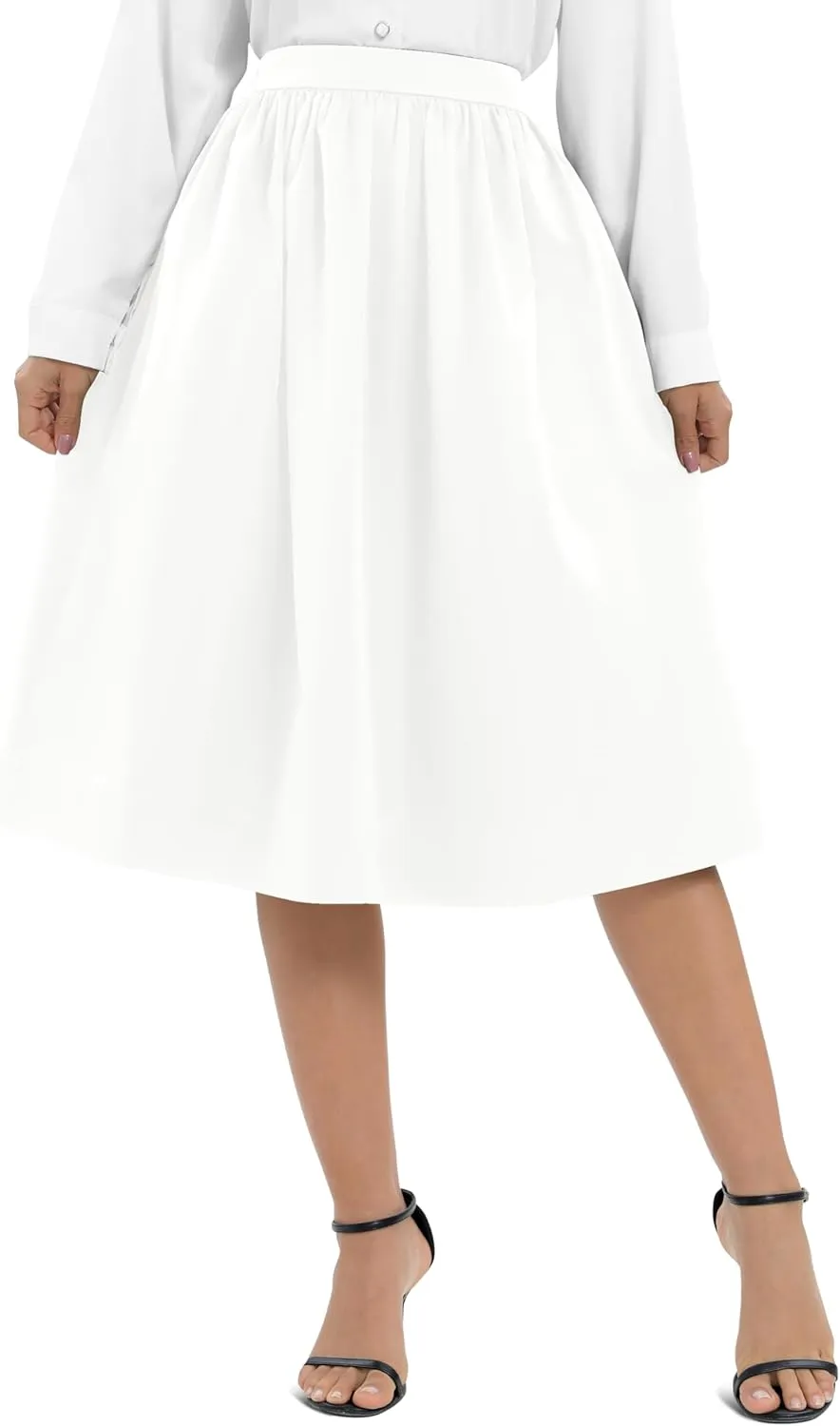 Urban CoCo Women's Casual Elastic Waist Vintage A-Line Pleated Flared Midi Skirt with Pockets